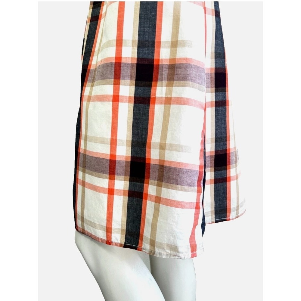 Tommy Hilfiger Plaid Shirt Dress Size Medium Plaid Cotton Linen Sleeveless Belt - Picture 7 of 9